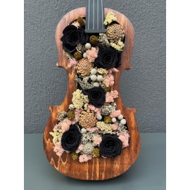 DEKORATİF AHŞAP KEMAN SİYAH SOLMAYAN GÜL